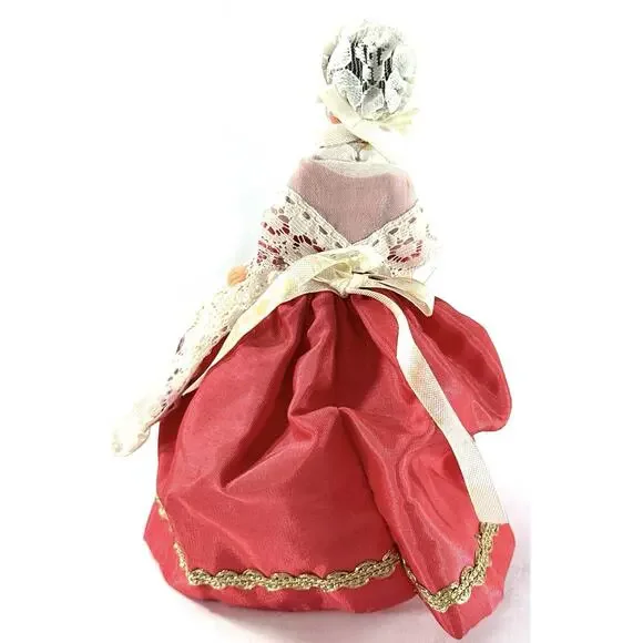 Vintage 6” European Folk Costume Doll Lace Shawl Gold Cross Red Skirt - Picture 5 of 8